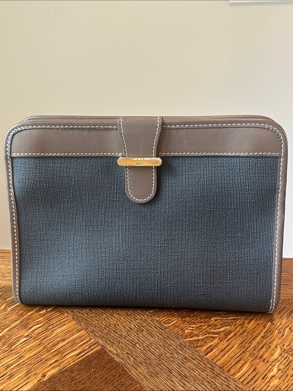 Dunhill Canvas and Leather Organizer Clutch in Gray and Brown